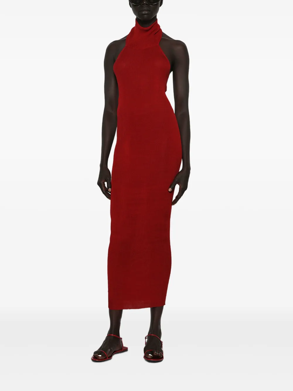 Magda Butrym Geribbelde midi-jurk met halternek Rood