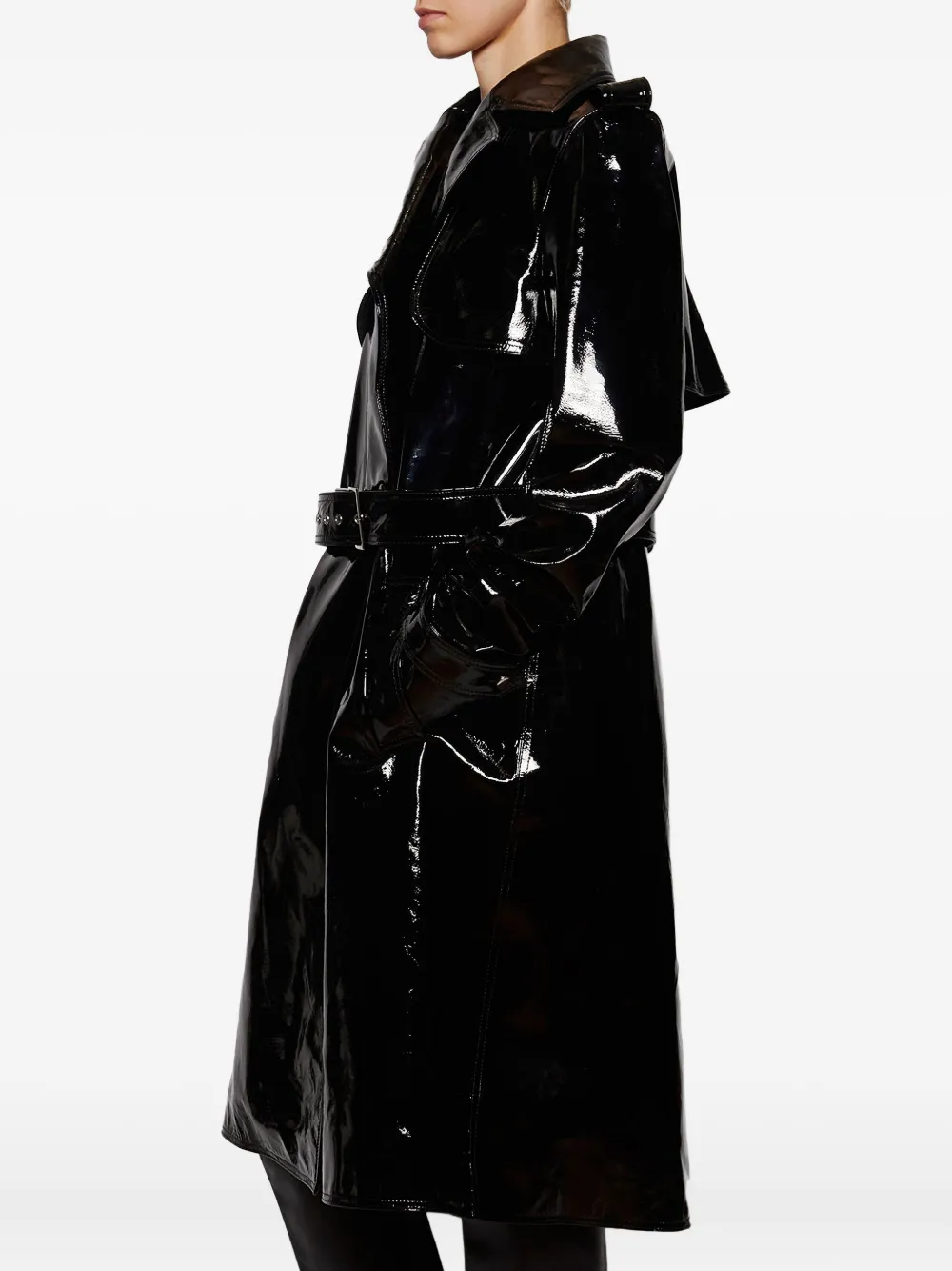 LaQuan Smith Gelakte trenchcoat met ceintuur Zwart