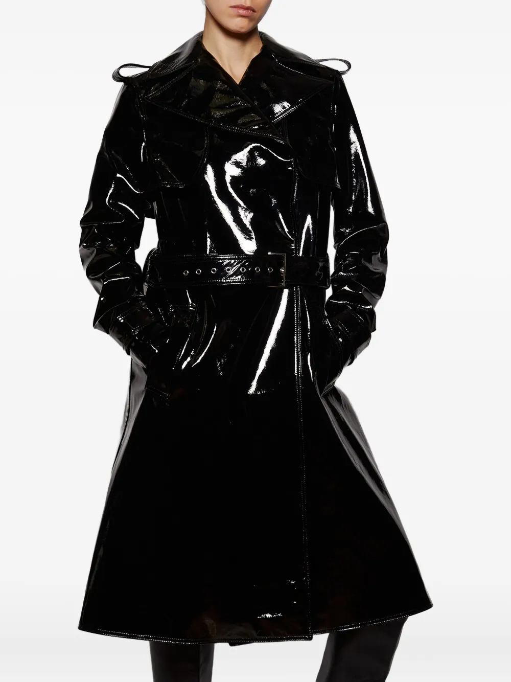 LaQuan Smith Gelakte trenchcoat met ceintuur Zwart