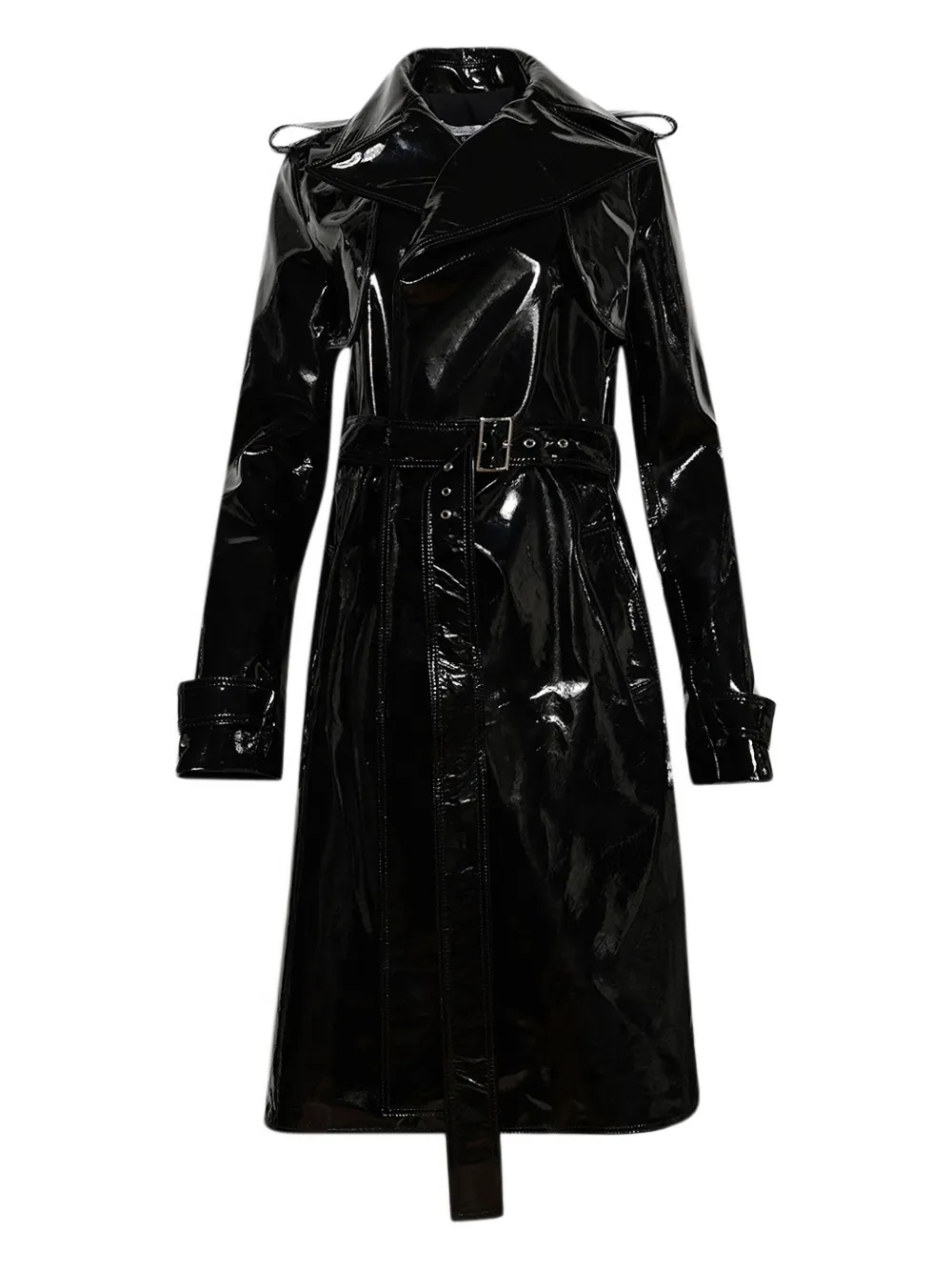 LaQuan Smith belted-patent trench coat | Black | Image 1