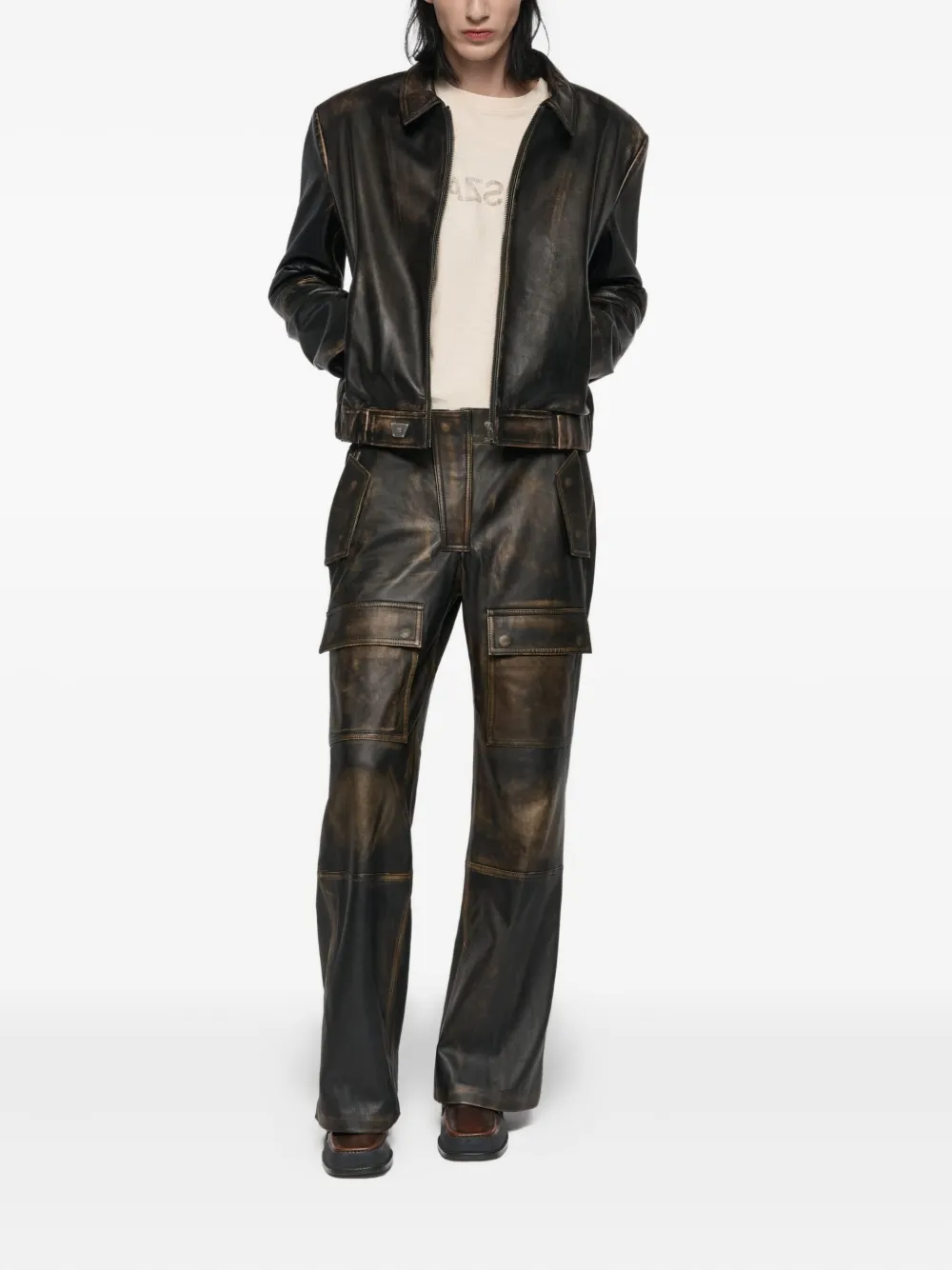 MISBHV leather moto cargo trousers - Zwart