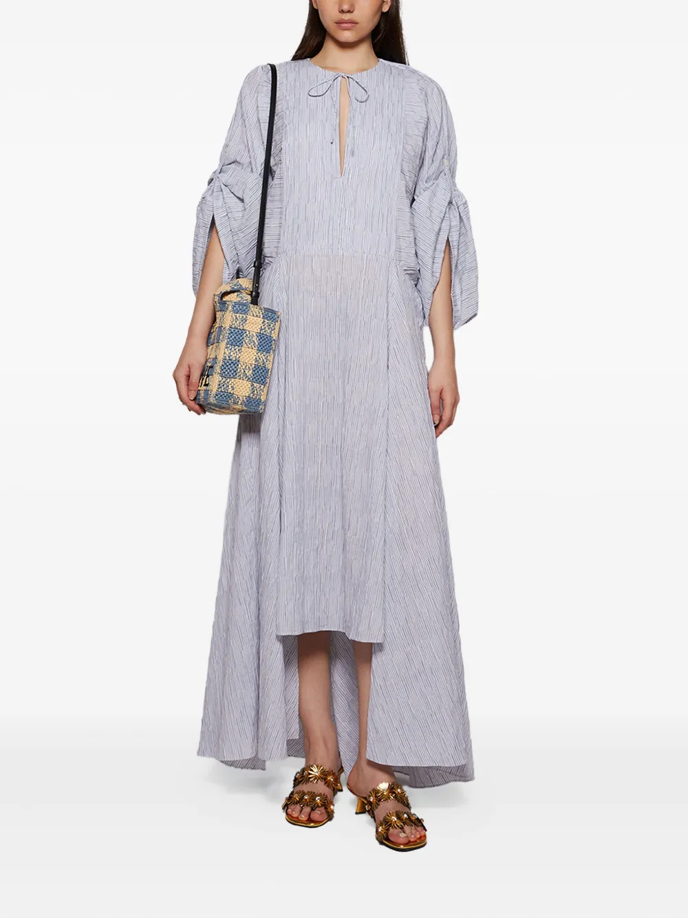 LOEWE Geplooide midi-jurk met gestrikte hals - Blauw