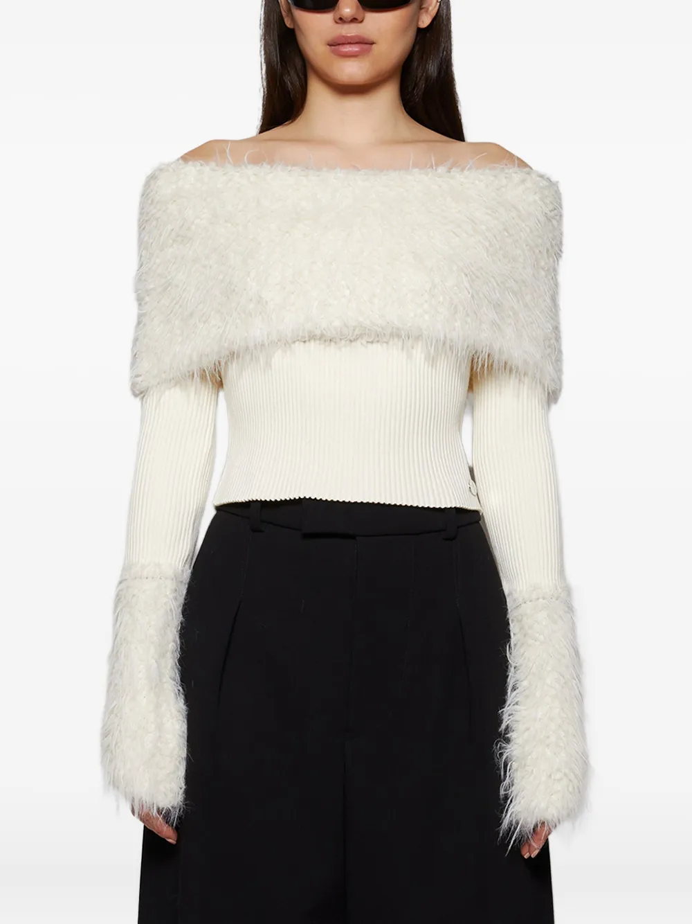 Jean Paul Gaultier Geribbelde trui met harig detail Beige