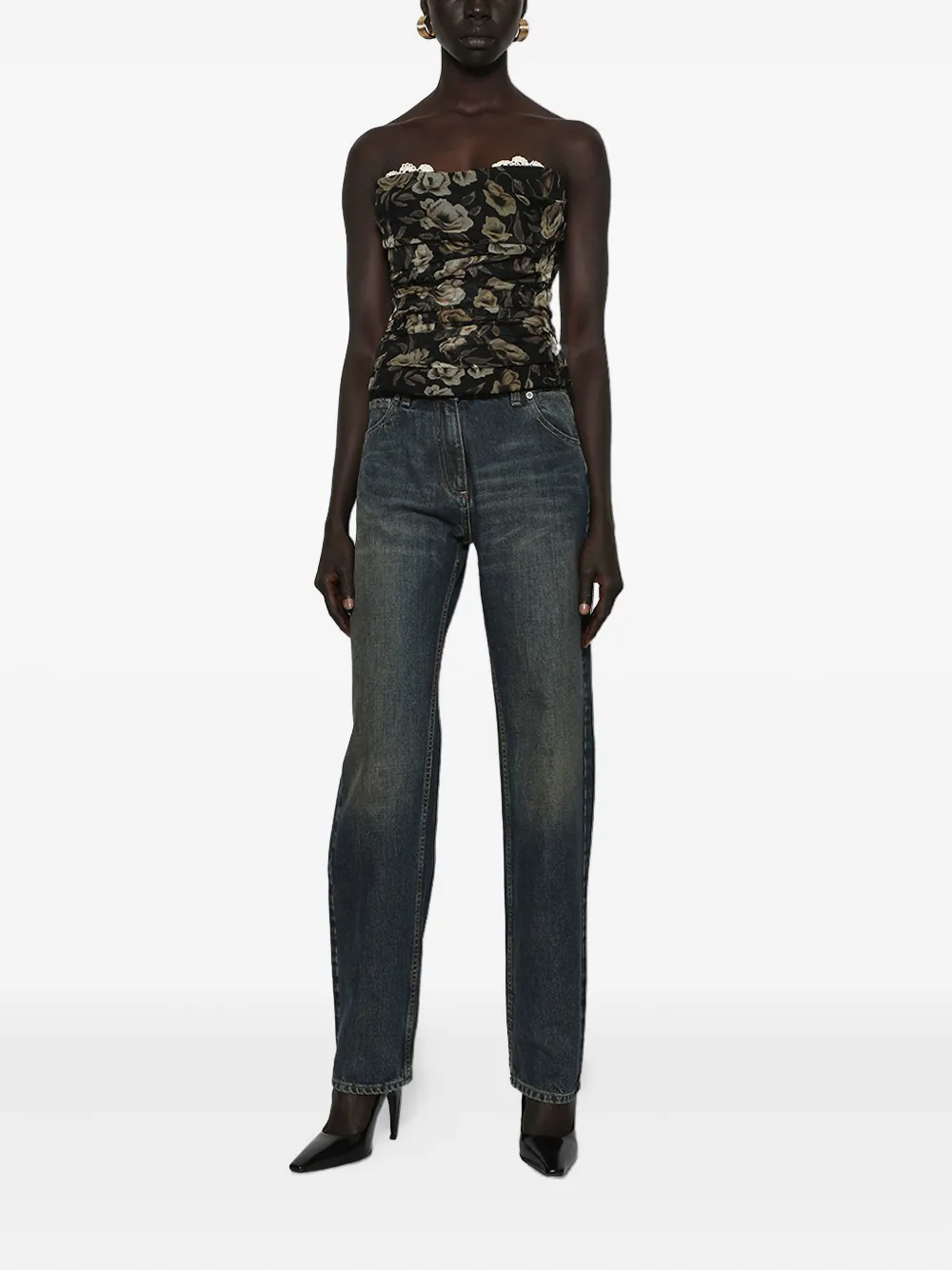 Magda Butrym Top met bloemenprint en kant - Zwart
