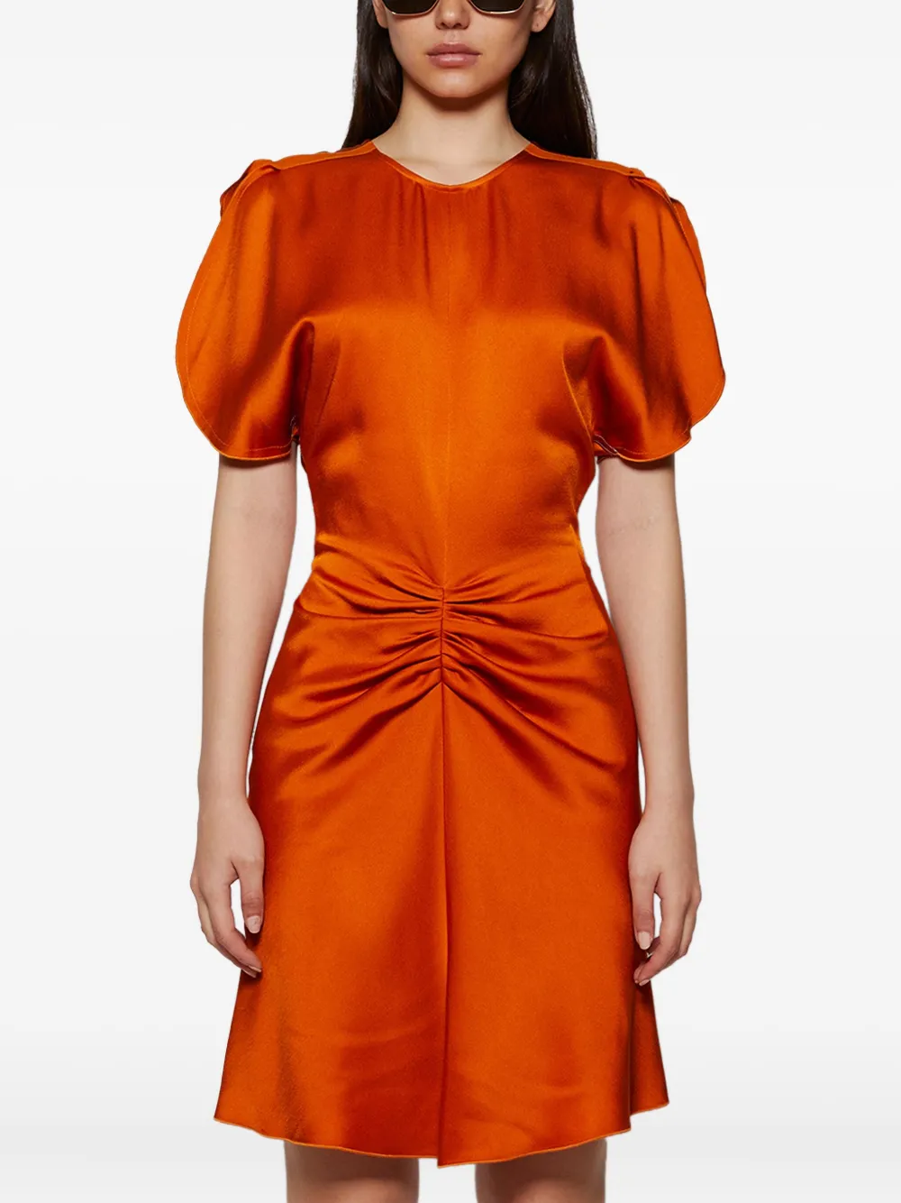 Victoria Beckham gathered puff-sleeve mini dress Oranje