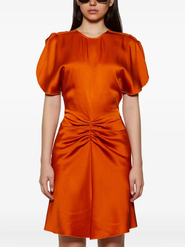 orange puff sleeve mini dress Orange Backless Puff Sleeve Mini Dress