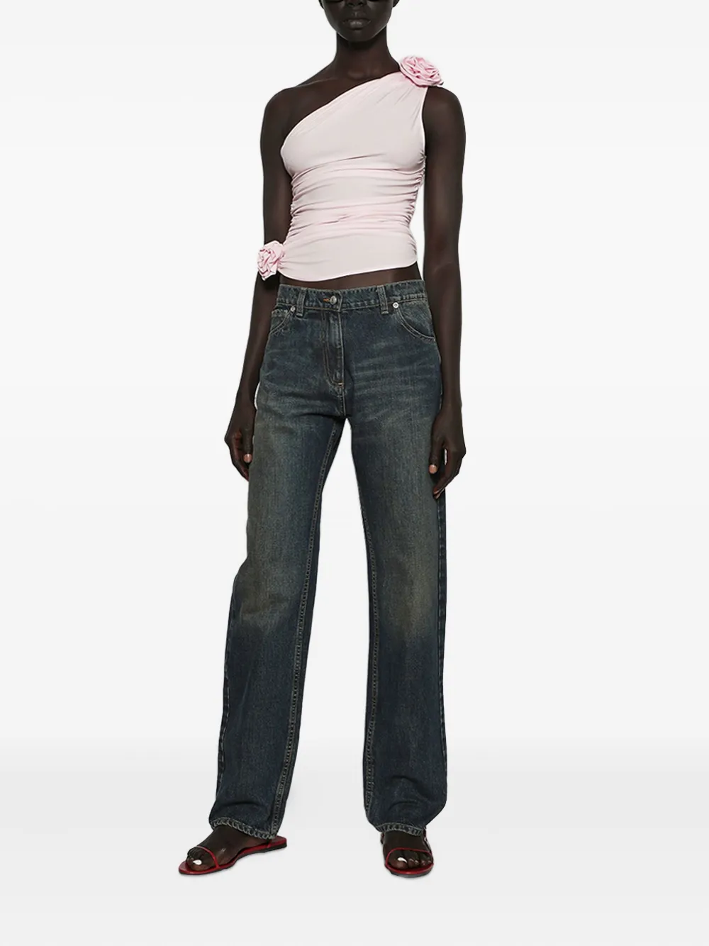 Magda Butrym rose-embellished one-shoulder top - Roze