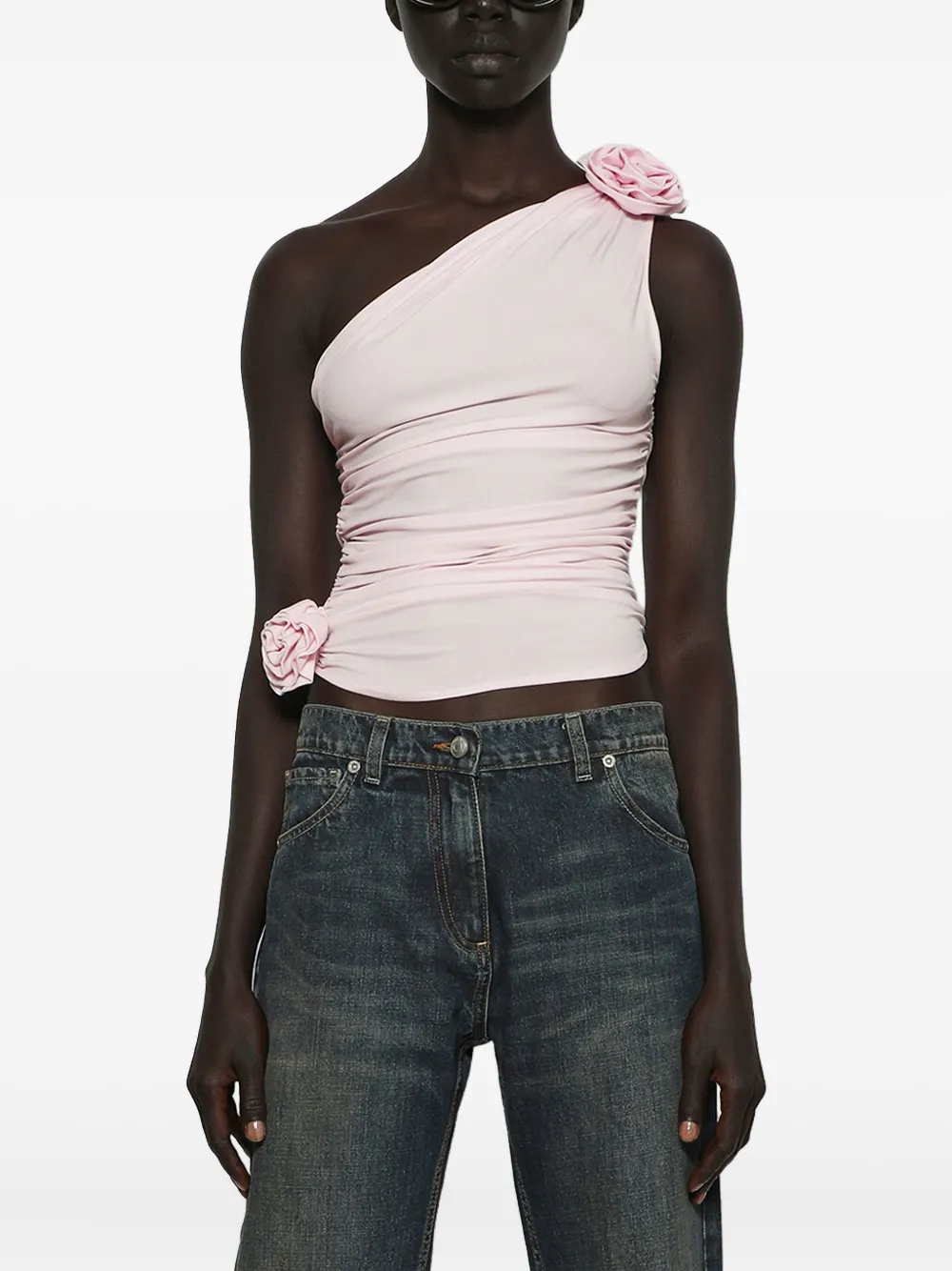 Magda Butrym Rose-embellished One-shoulder Top In Pink