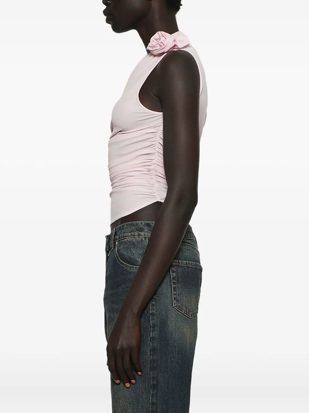 Magda Butrym Rose-embellished One-shoulder Top In Pink