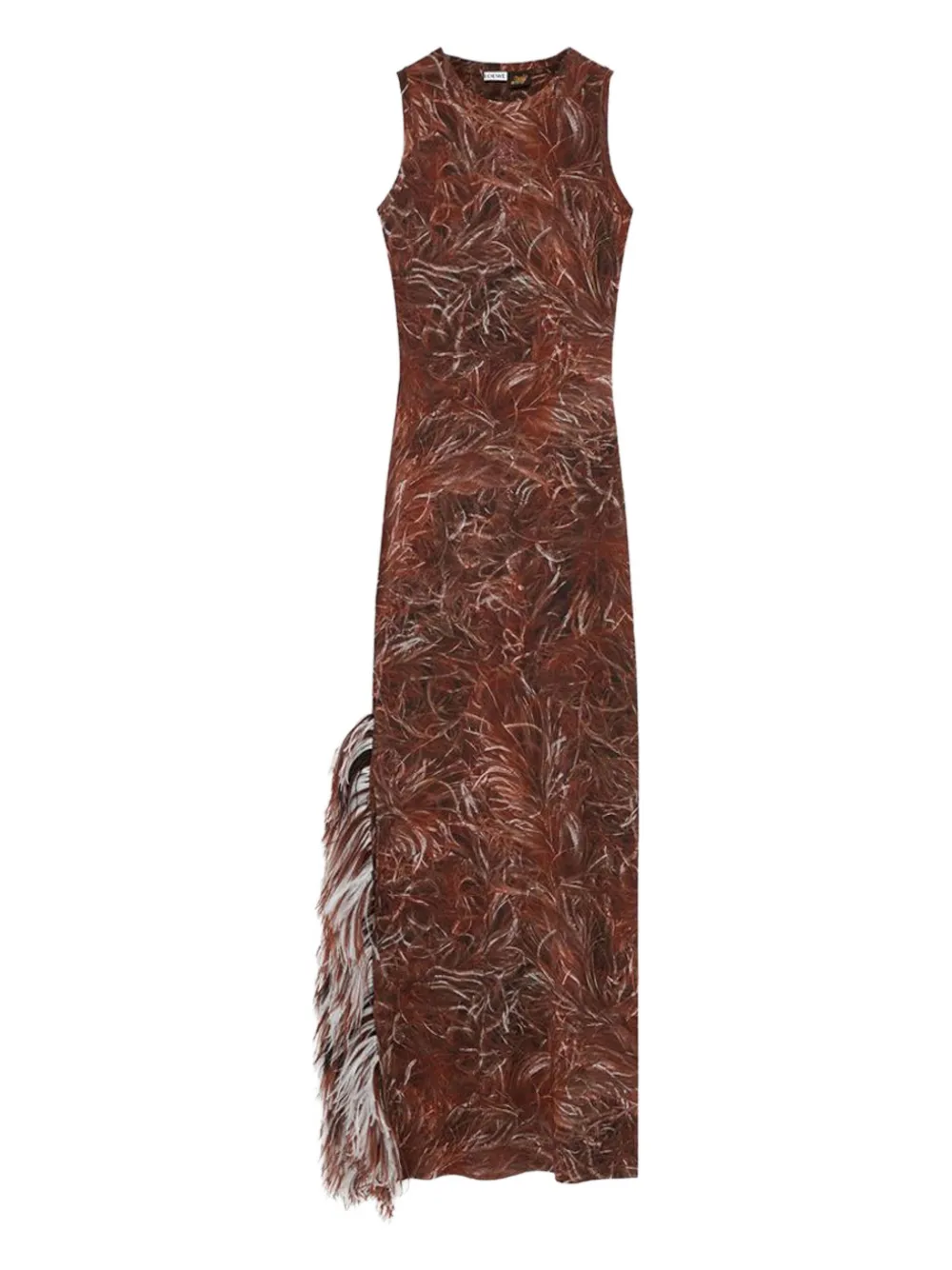 LOEWE Feather-print fringe maxi dress | Brown | Image 1