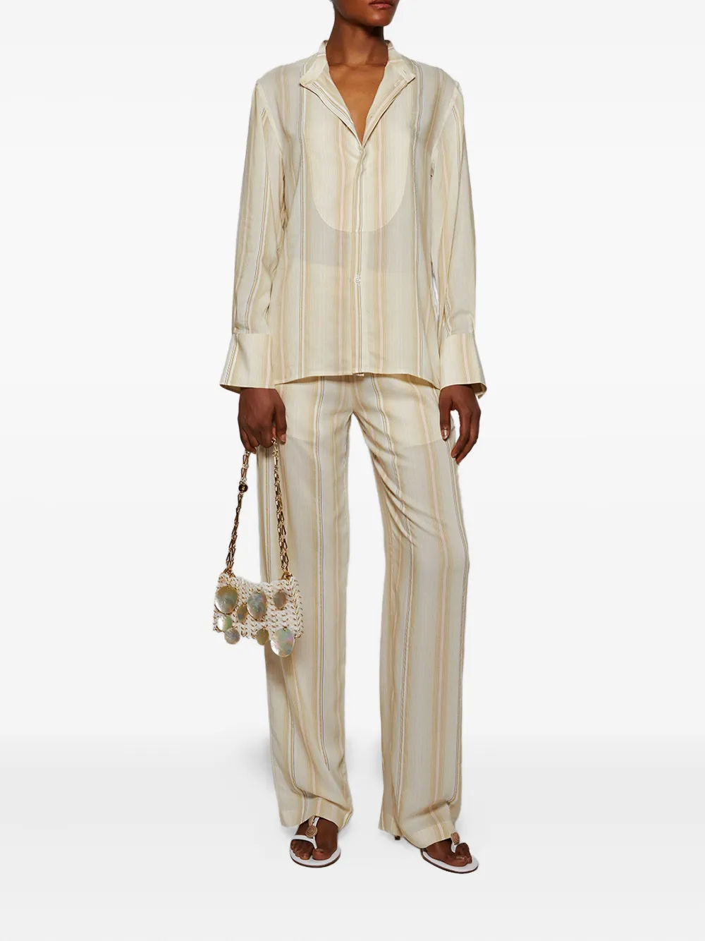 Victoria Beckham striped elastic-waist trousers - Beige