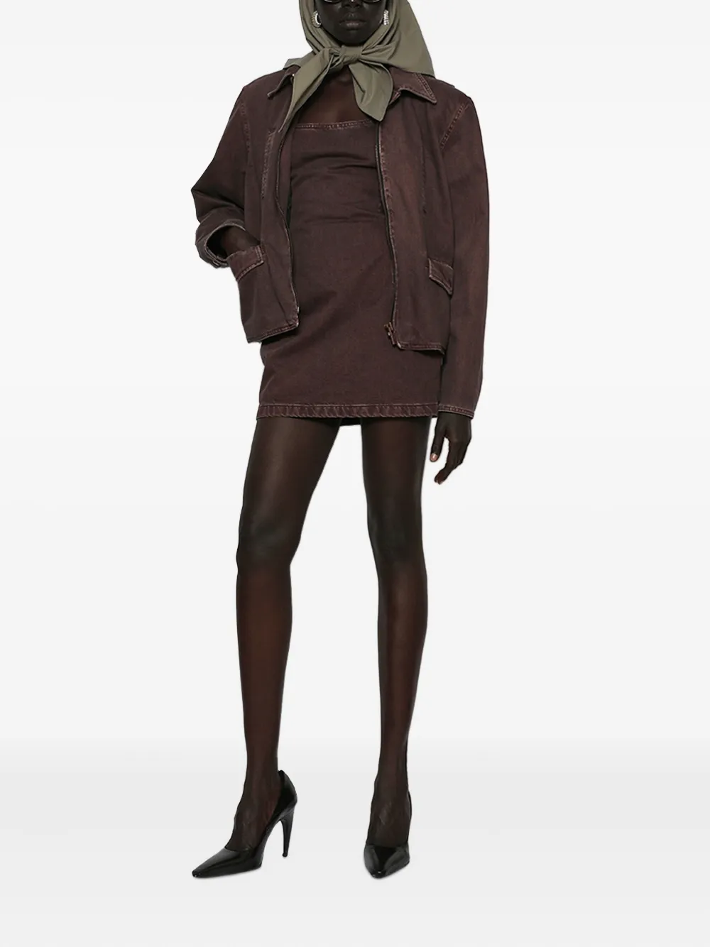 Magda Butrym square-neck denim mini dress - Bruin