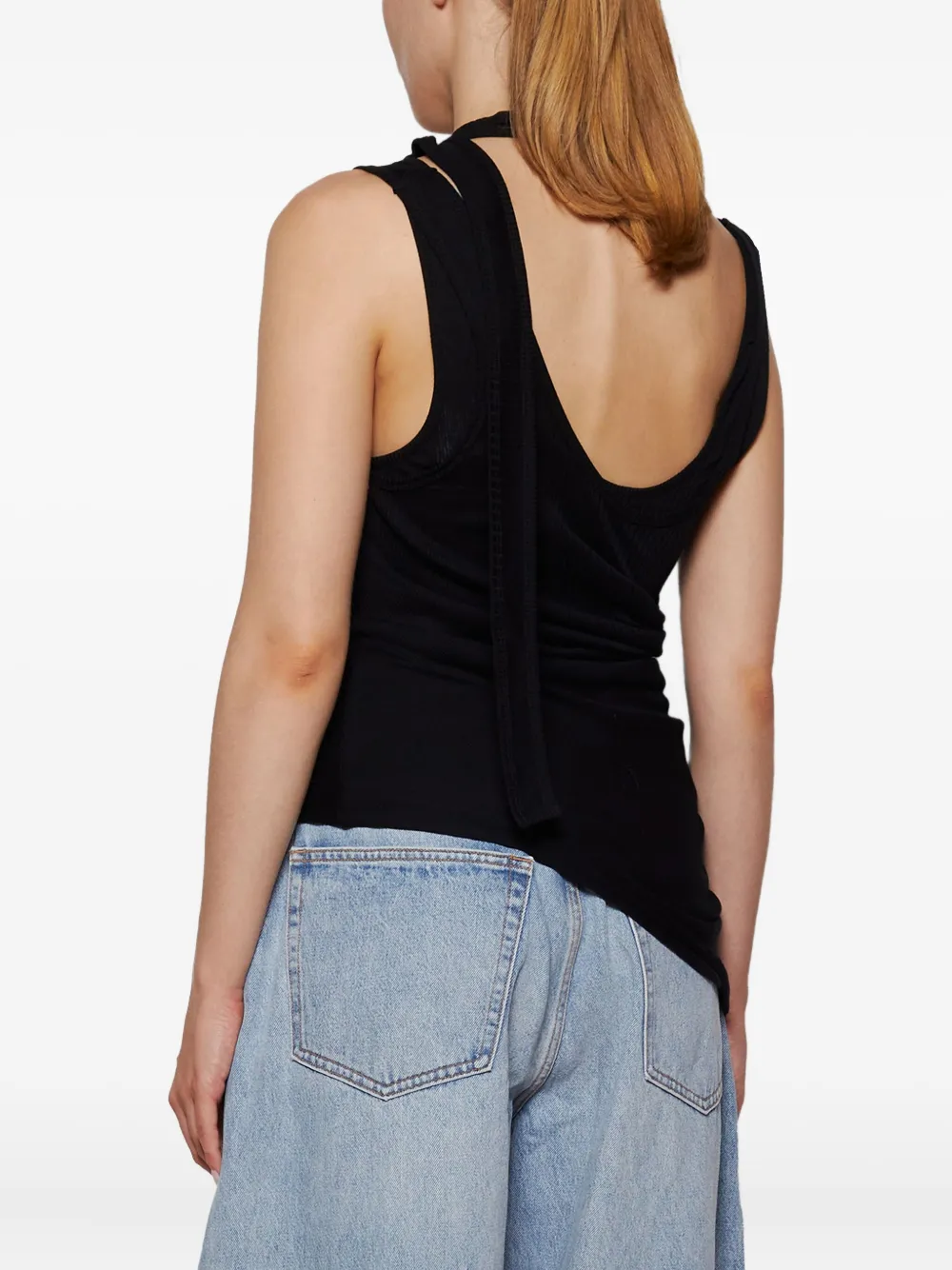 Jean Paul Gaultier Black Ribbed Twisted Double Layer Piercing Tank Top In Black