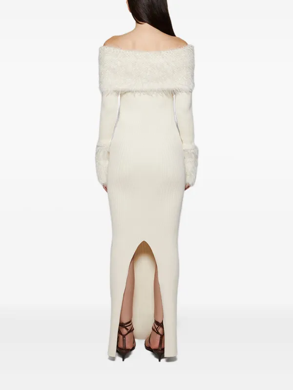 knee length dresses for ladies Gwinn Long Sleeve Fur Trim Dress -White M main image 1