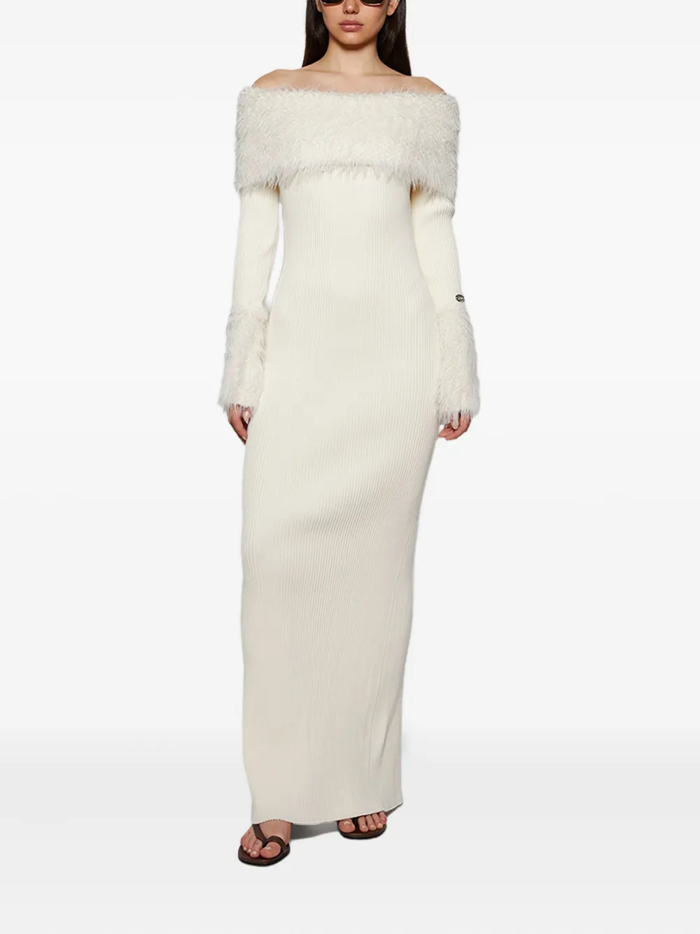 Jean Paul Gaultier Geribbelde jurk met afwerking van imitatiebont - Beige