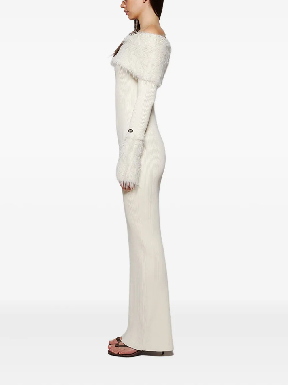 Jean Paul Gaultier Ribbed-knit Faux Fur-trimmed Maxi Dress In Brown