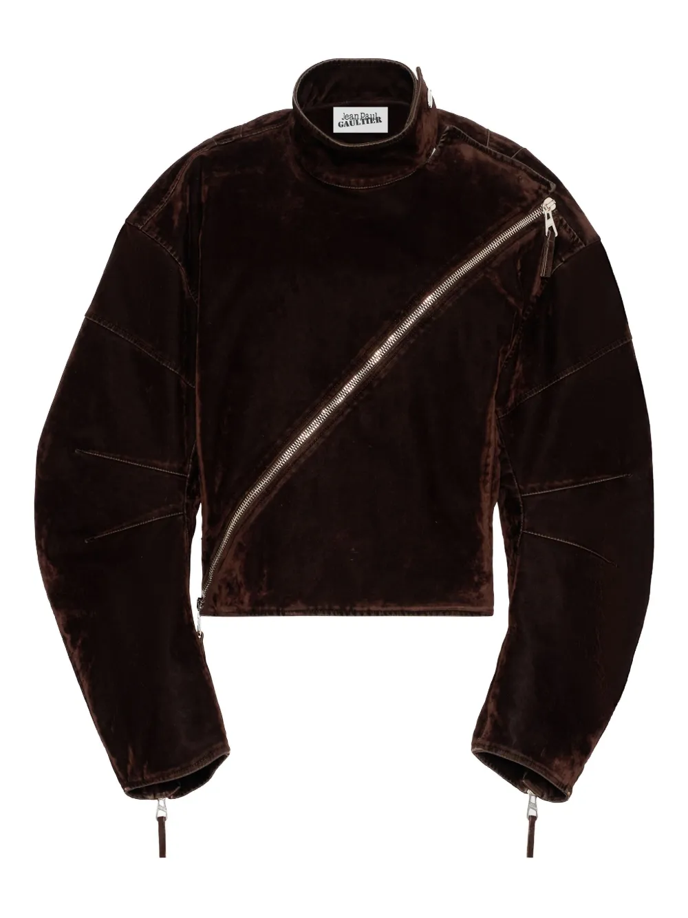 Jean Paul Gaultier Diagonal-zip Velvet Jacket In Brown