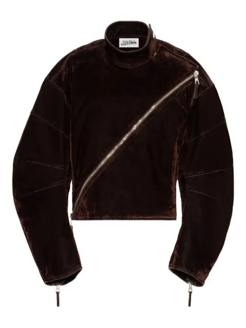 Jean Paul Gaultier diagonal-zip velvet jacket