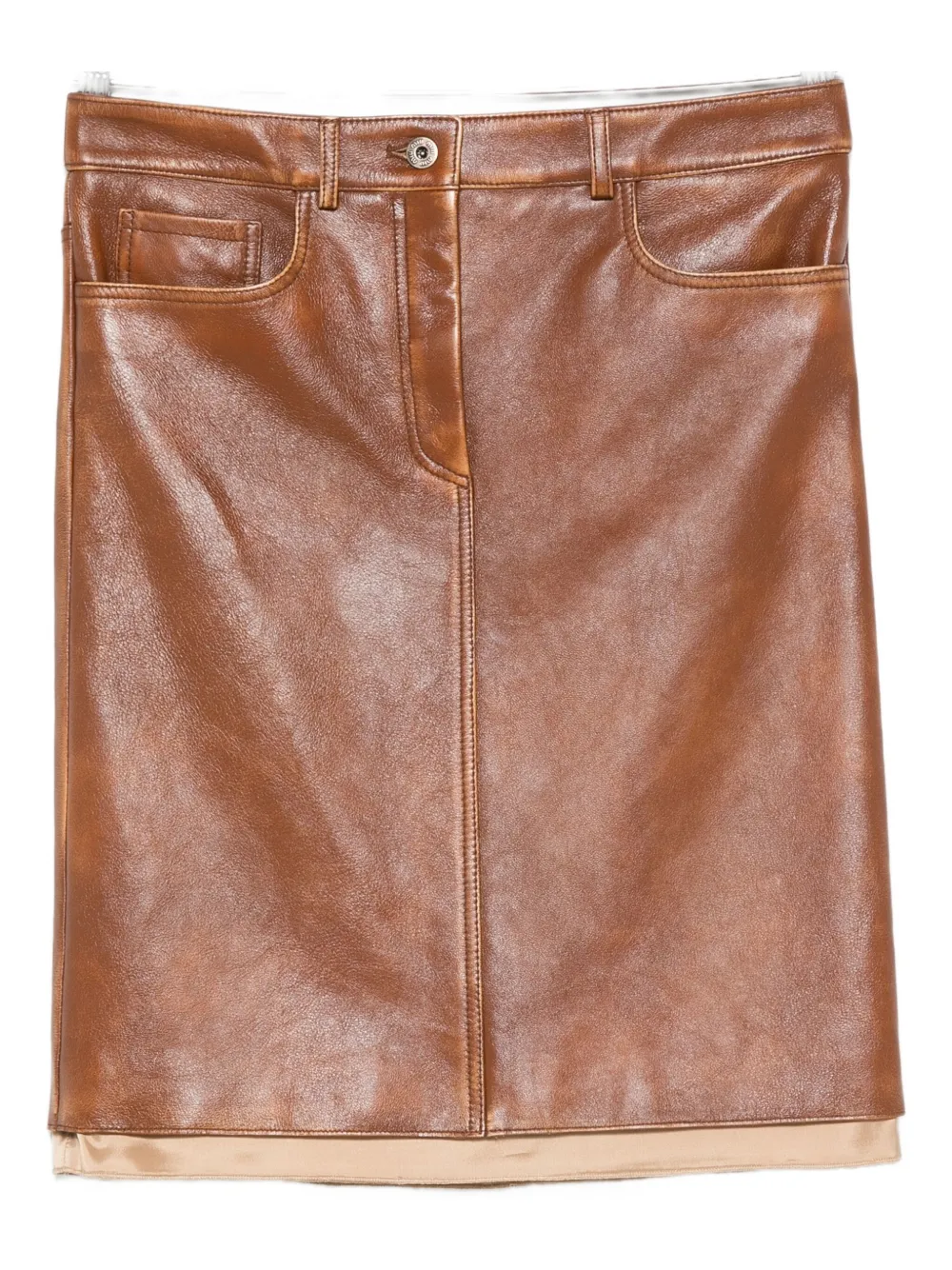 Miu Leren midi-rok Bruin