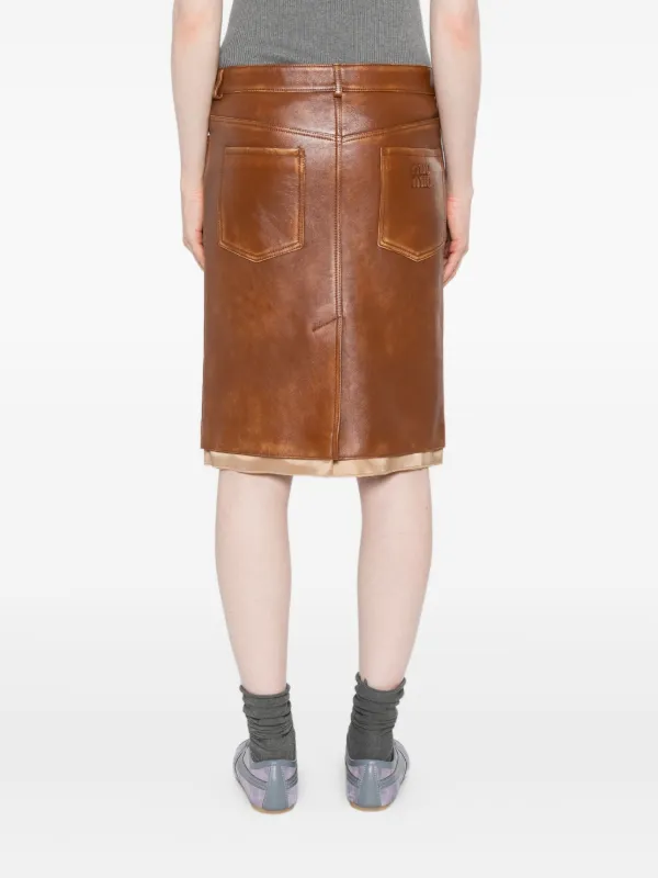 スカート MIU MIU Leather Skirt Miu Miu Leather Midi Skirt | Brown | FARFETCH PT