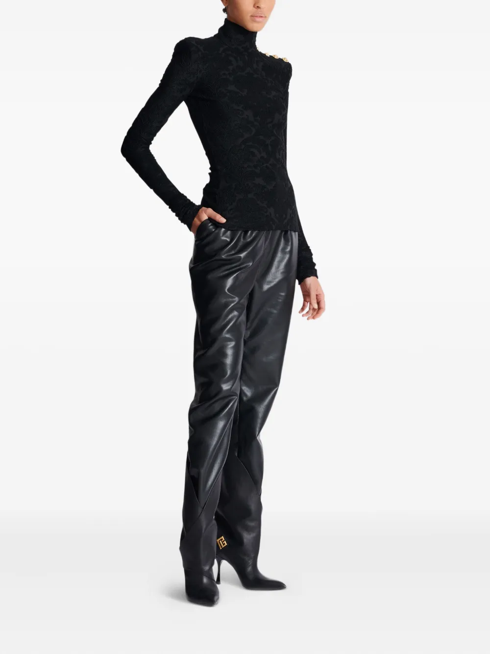 Balmain Top met barok patroon en lange mouwen Zwart