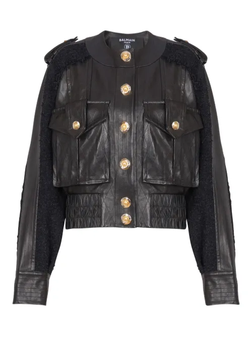 Veste bomber à empiècement en tweed - Balmain - Modalova