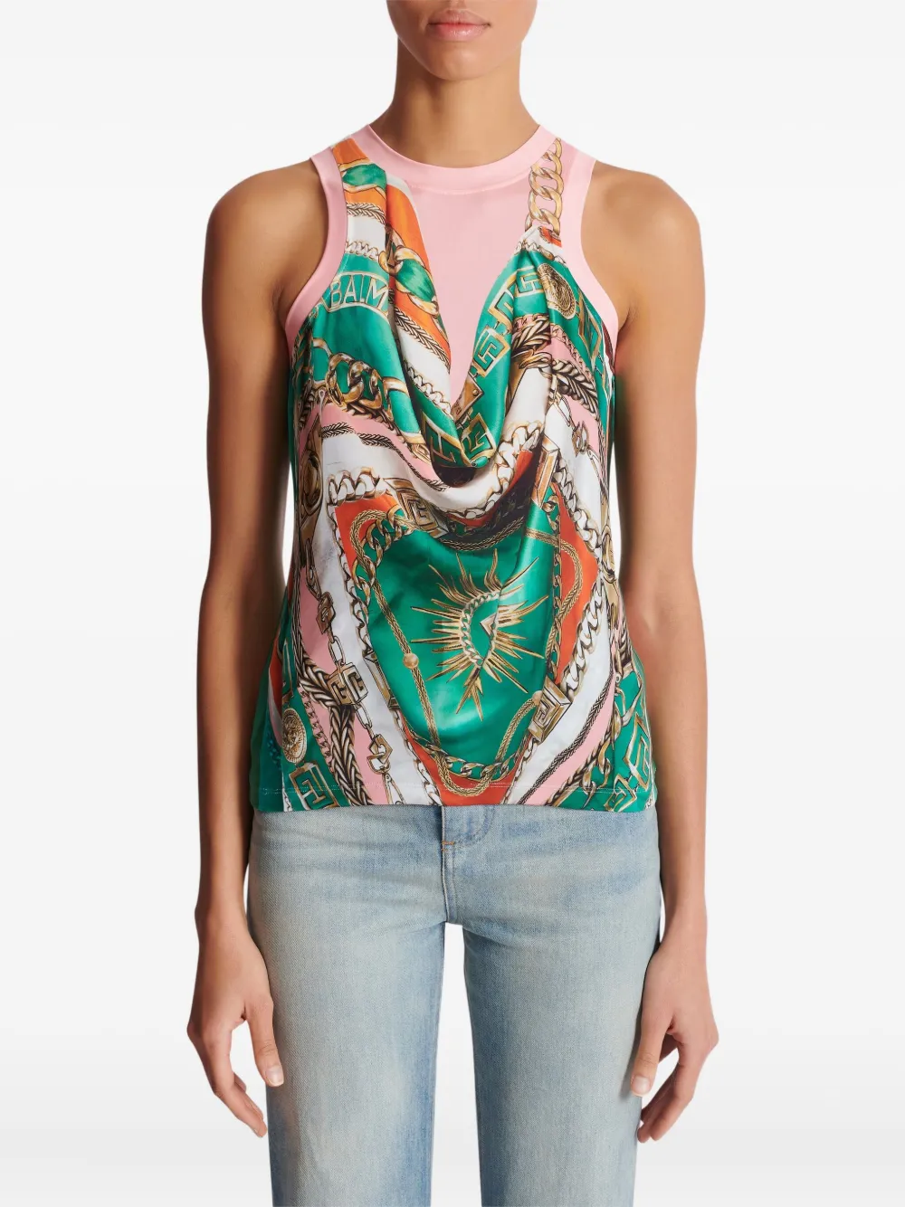 Shop Balmain Foulard-print Vest