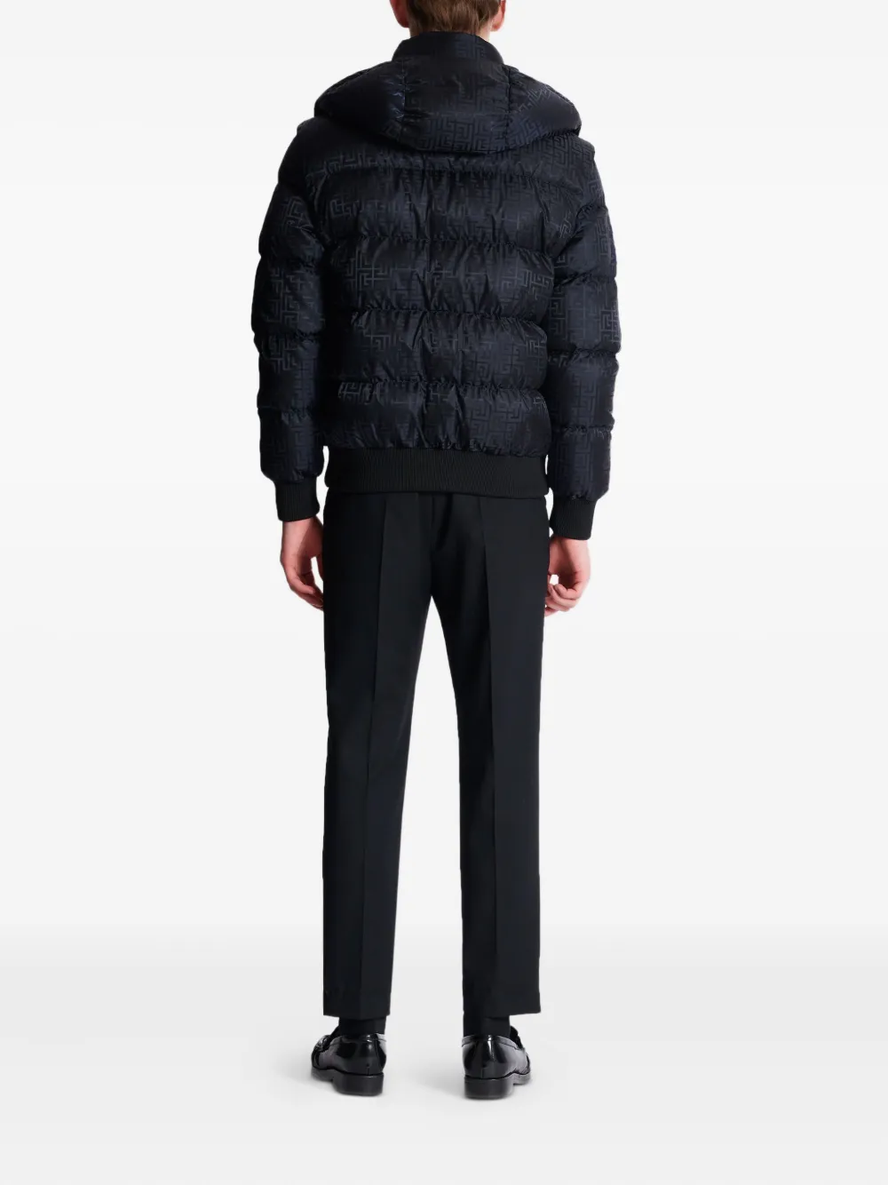 Shop Balmain Monogram-jacquard Padded Jacket