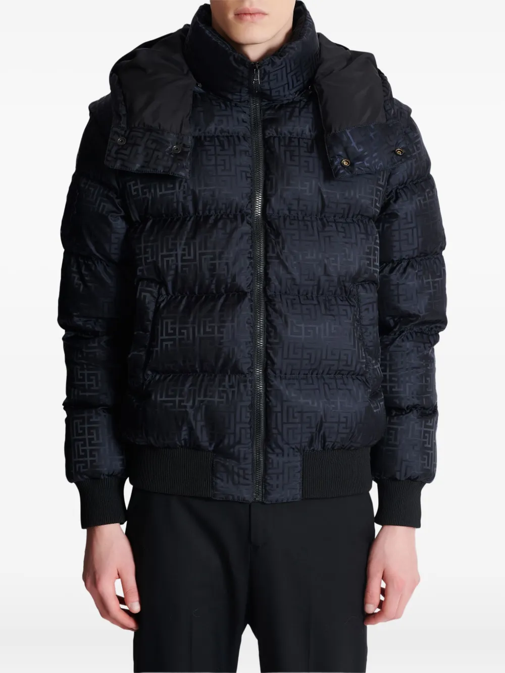 Shop Balmain Monogram-jacquard Padded Jacket