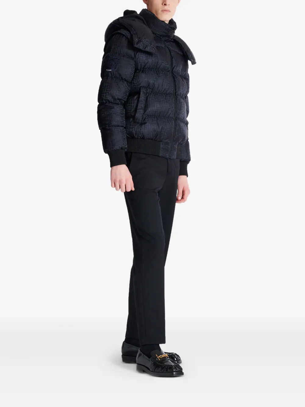 Shop Balmain Monogram-jacquard Padded Jacket