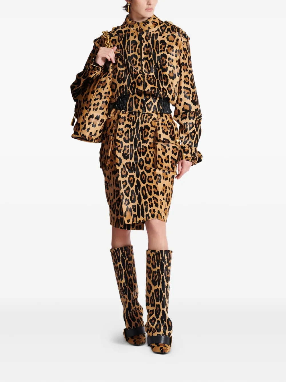 Balmain Leopard-print Leather Bomber Jacket