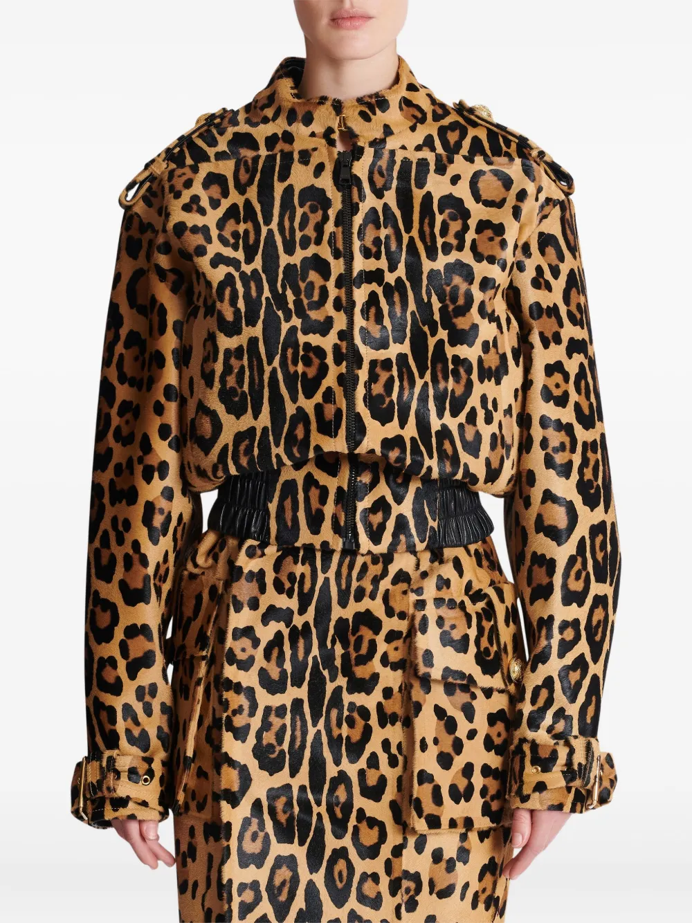 Balmain Leopard-print Leather Bomber Jacket