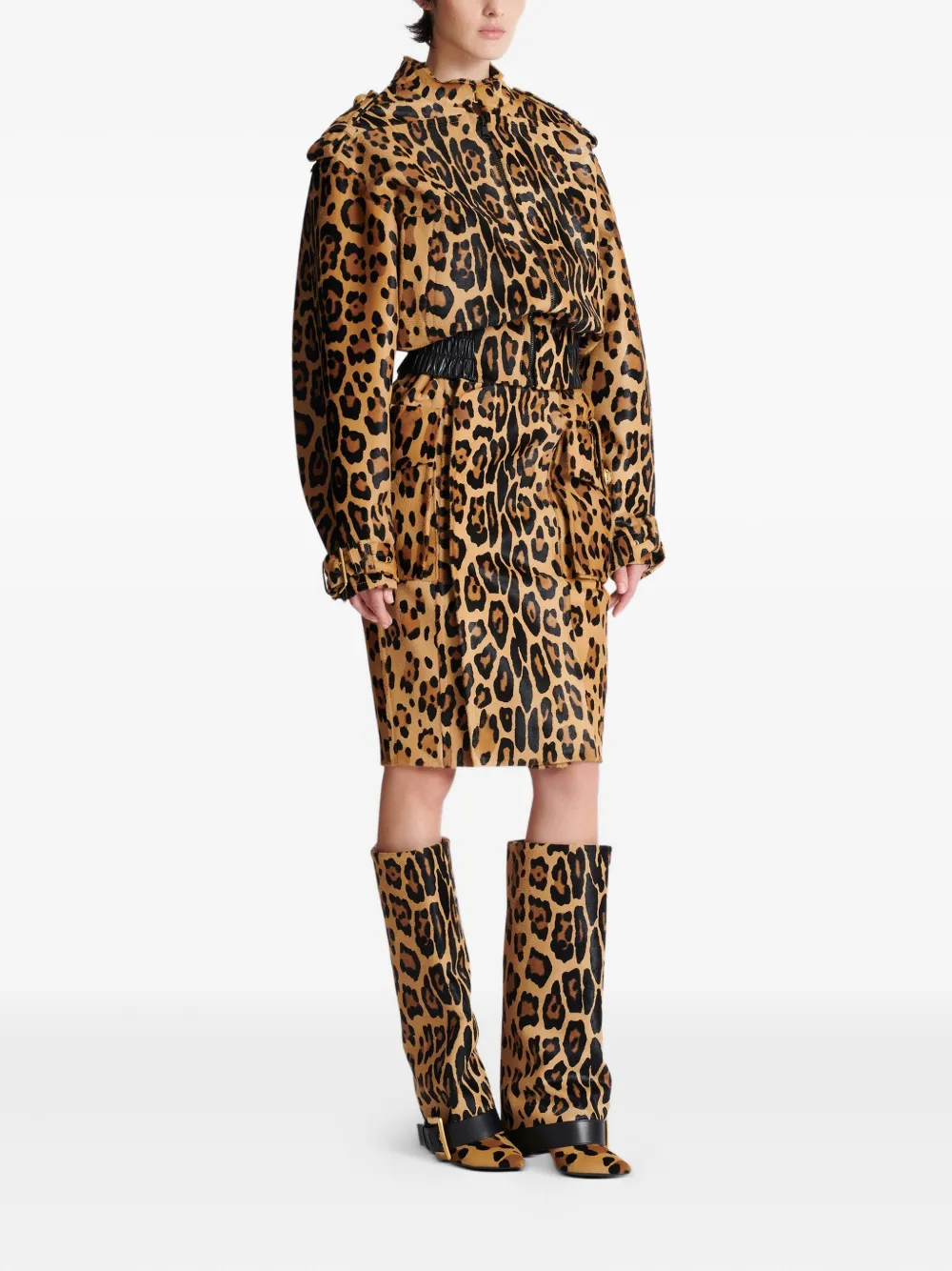Balmain Leopard-print Leather Bomber Jacket