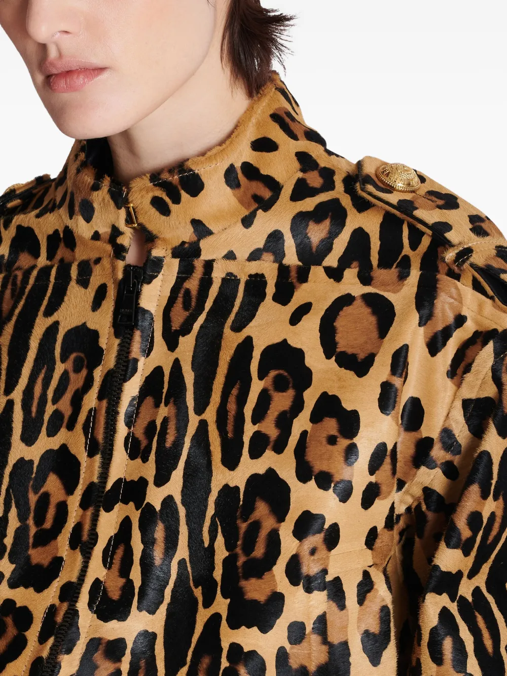 leopard-print leather bomber jacket