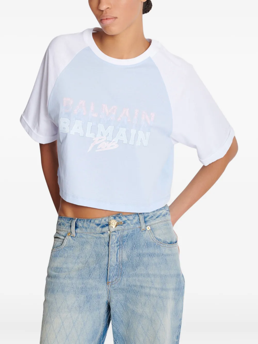 Balmain Cropped T-shirt Wit