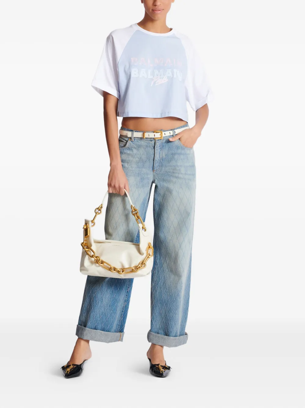 Balmain Cropped T-shirt Wit