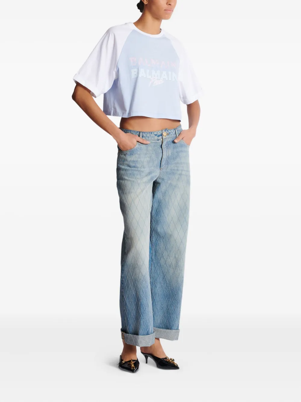 Balmain Cropped T-shirt Wit