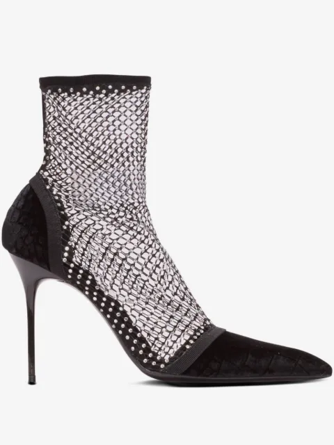 Balmain rhinestone-embellished mesh ankle boots