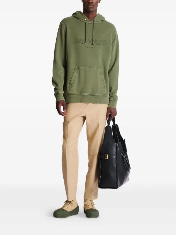 Balmain logo-print Hoodie | Green | FARFETCH