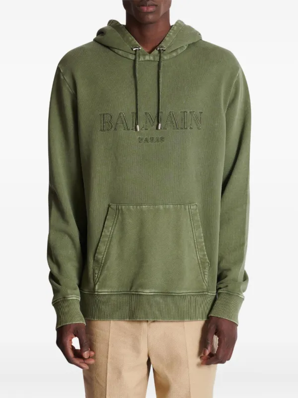 Balmain logo-print Hoodie | Green | FARFETCH