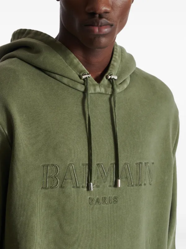 Balmain logo-print Hoodie | Green | FARFETCH