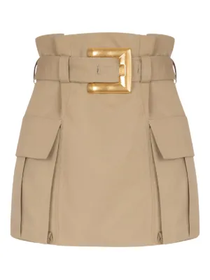 ミニスカート Balmain Vichy Skirt Balmain Women's Short Belted Grain De Poudre Skirt - Anis