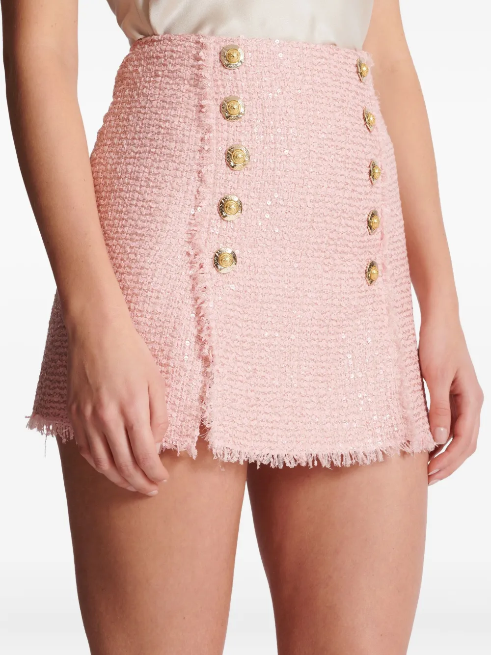 【関税&送料込】Balmain Pink Tweed Skirt Balmain - x Barbie® metallic tweed midi skirt Balmain
