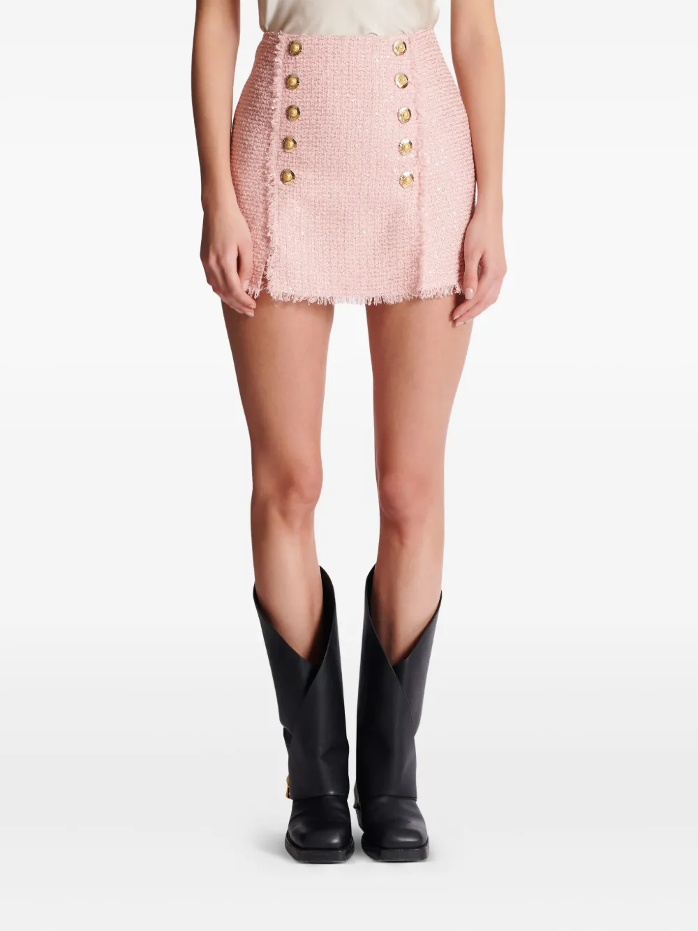 Balmain Tweed rok met pailletten Roze