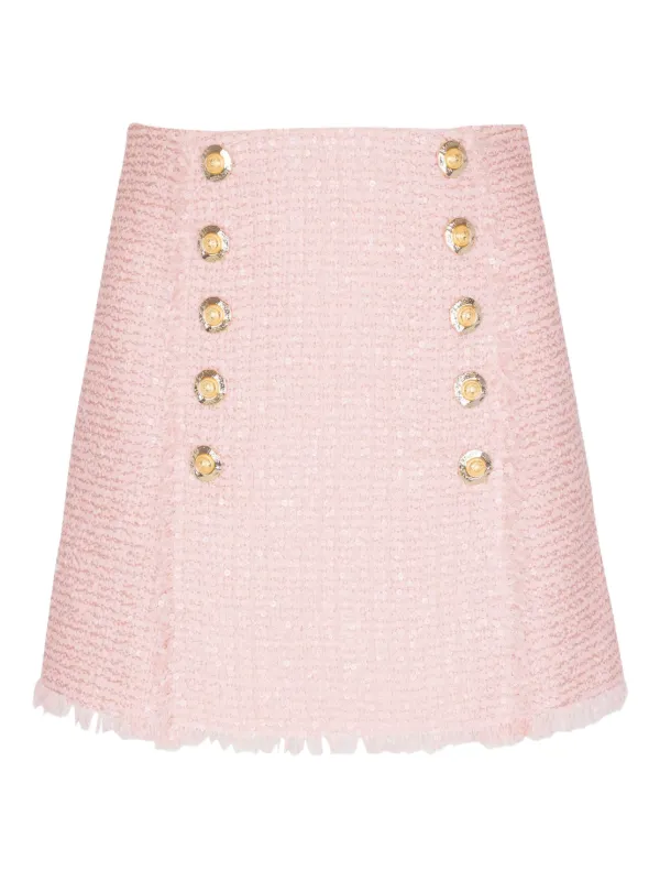 Balmain Sequinned Tweed Skirt in Pink