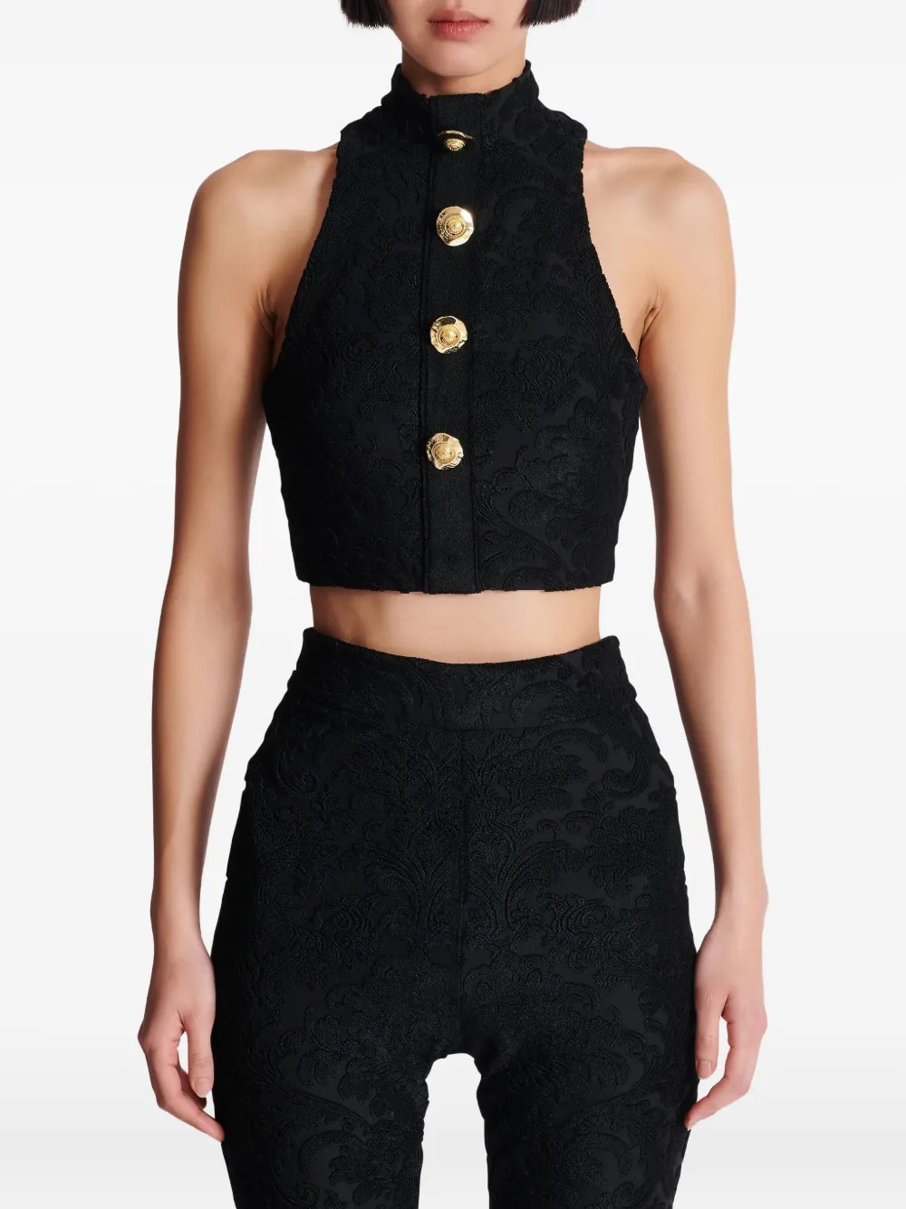 Balmain Top met barokprint en knopen Zwart