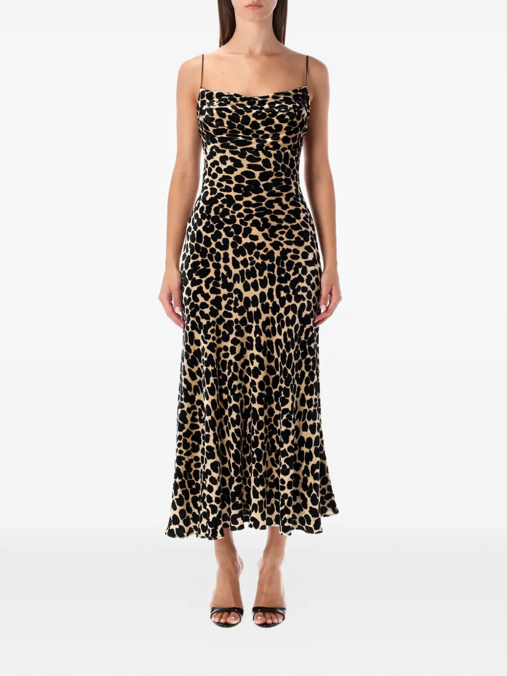 Balmain Samtkleid mit Leoparden-Print - Nude