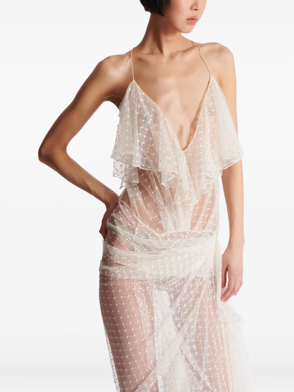Balmain Maxi-jurk met kant Wit