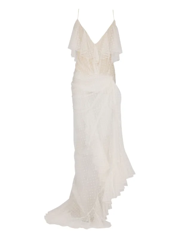 Balmain - Long flowing dress with lace ruffles Balmain - Long flowing dress with lace ruffles
