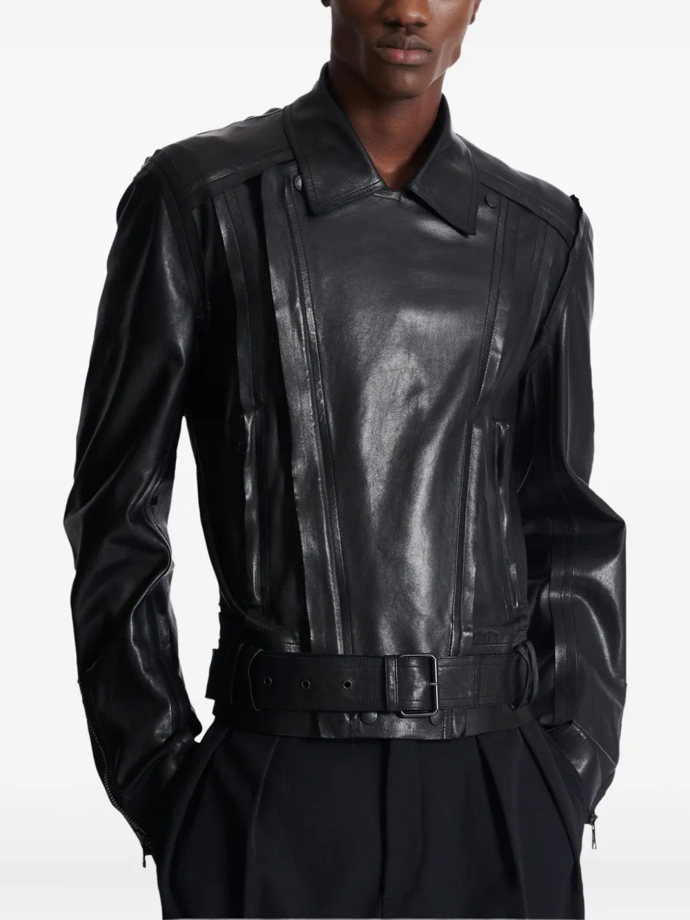 Balmain Leren bikerjack Zwart